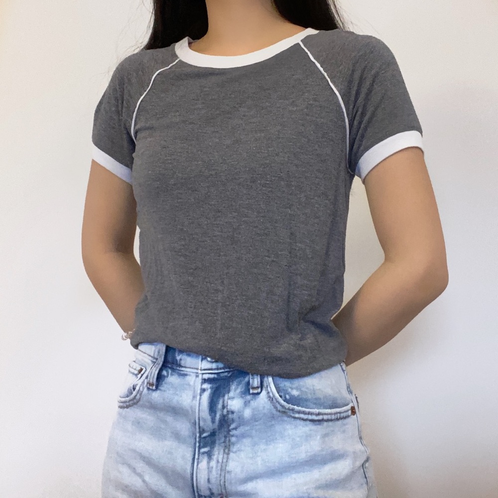 Grey and white baseball tee